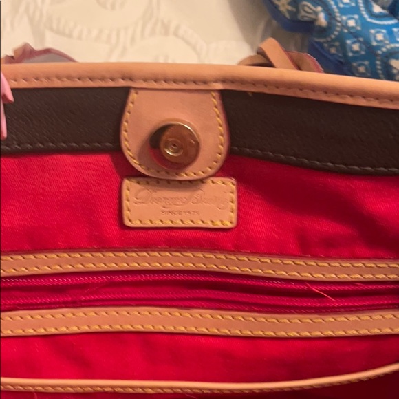 shopper tote. brown/ leather handles. Red inside - Picture 5 of 6